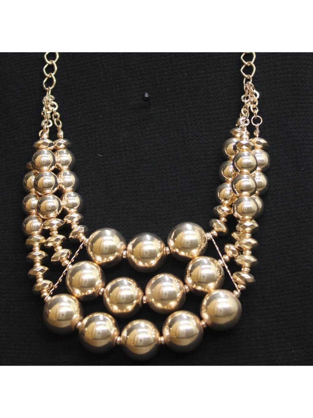 NWT Lane Bryant Chunky Bib Faux Pearl Bead Layered Necklace Gold Yellow 17" + 3"